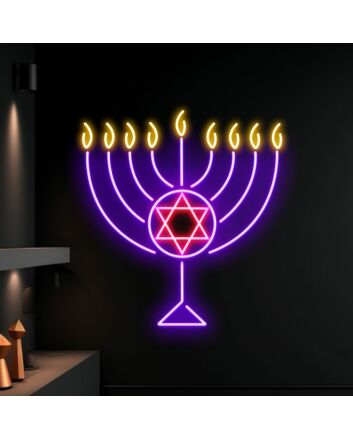Brighten Your Hanukkah Celebrations and Decor: Happy Hanukkah Led Neon Sign for Home, Office, and Festive Events.