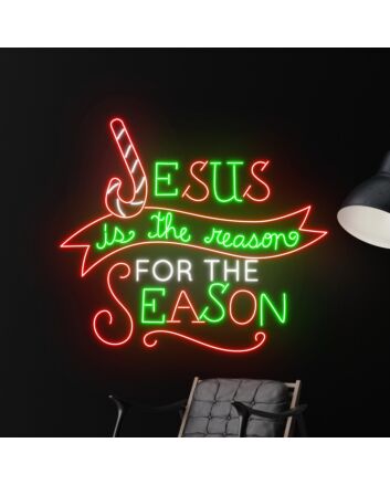 Brighten Your Holidays: Jesus Is The Reason For The Season Led Neon Sign for Home Decor, Office Festivities, and Church Events