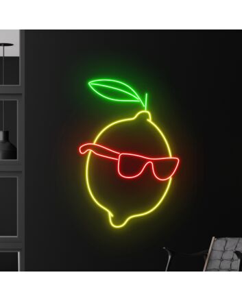 Brighten Up Your Space: Lemon Glasses Led Neon Sign, Perfect Custom Cute Fruit Led Light for Bars, Home Decor, and Lively Parties.