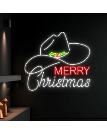 Merry Christmas Cowboy Hat Led Neon Sign Light Christmas Decor