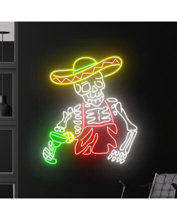 Mexican Skeleton Drinking Margarita Led Neon Sign Skeleton Led Sign