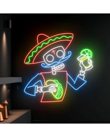 Mexican Skeleton Eating Tacos Led Neon Sign Skeleton Led Sign Custom Tacos Neon Light