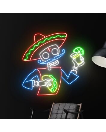 Mexican Skeleton Eating Tacos Led Neon Sign Skeleton Led Sign Custom Tacos Neon Light