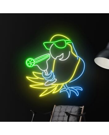 Parrot Drinking Margarita Led Neon Sign Parrot Led Sign Animal Lover Neon Light