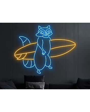Raccoon Hold Surfboard Led Neon Sign