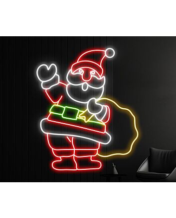 Santa Claus With Gift Bag Led Neon Sign