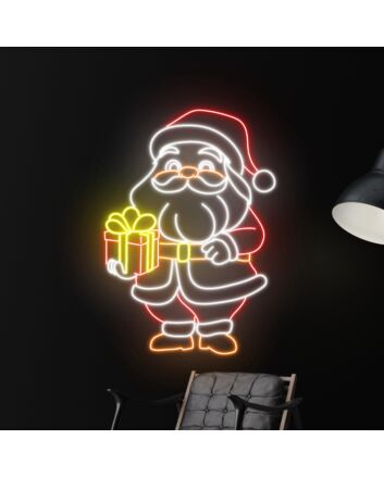 Santa Claus With Gift Led Neon Sign Santa Claus Christmas Led Sign