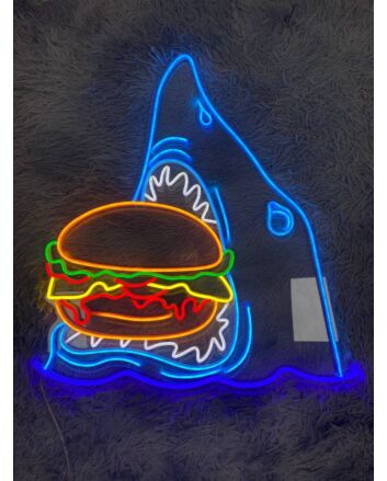 Shark Eat Hamburger Led Neon Sign Funny Shark Led Sign Cool Shark Neon Light