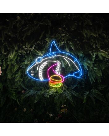 Shark Eat Hamburger Led Neon Sign Funny Shark Led Sign Cool Shark Neon Light Bakery Shop