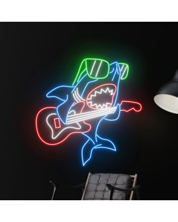 Shark Playing Guitar Led Neon Sign Sea Animal Decor