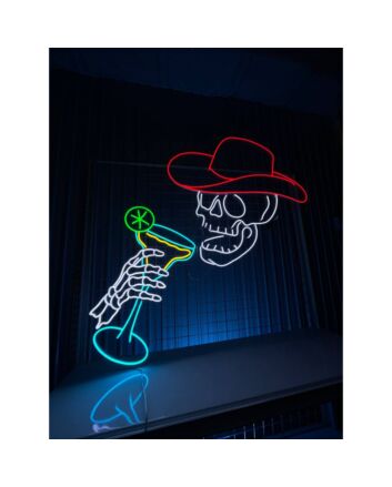 Skeleton Cowboy Drinking Tequila Led Neon Sign