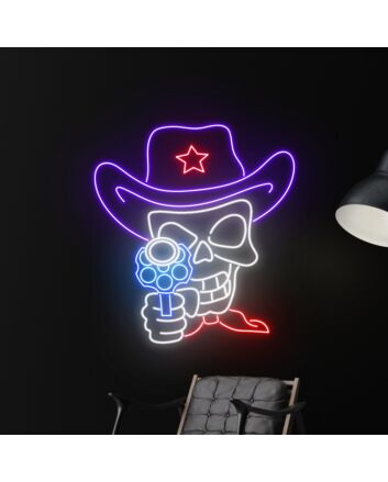 Skeleton Cowboy Shooting Led Neon Sign