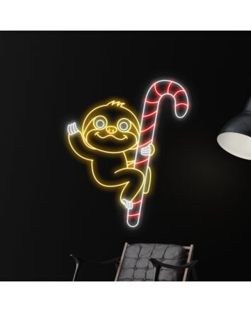 Sloth Climbing Candy Cane Sloth Christmas Led Sign