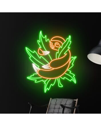 Sloth Holding Leaf Led Neon Sign Smoking Machine Led Sign Smoking