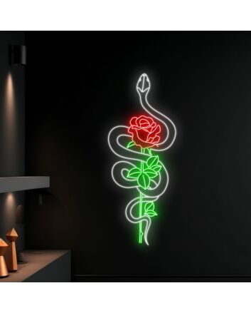 Snake Wrapping Around Rose Led Neon Sign