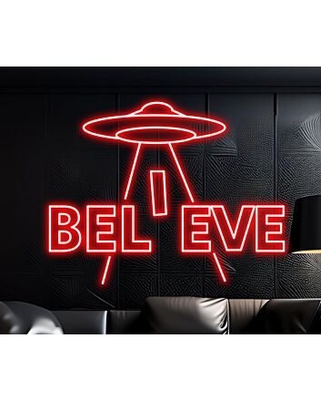 Ufo Believe Led Neon Sign Spaceman Decor