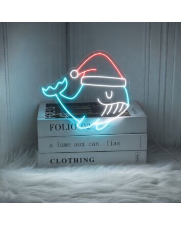 Whale Fish Christmas Hat Led Neon Sign Whale Fish Christmas Led Sign Christmas Neon Sign