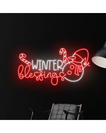 Winter Blessings Snowman Merry Christmas Neon Light Christmas Decor