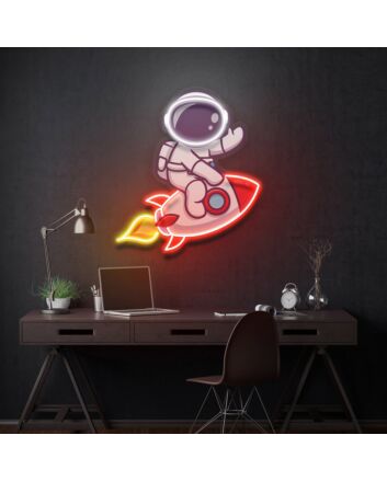 Rocket Astronaut Light Artwork Space Led Uv Neon Sign