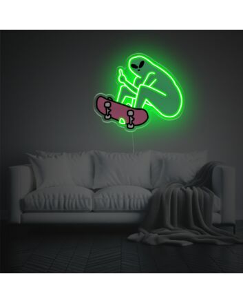 Alien Playing Skateboard LED Neon Acrylic Artwork