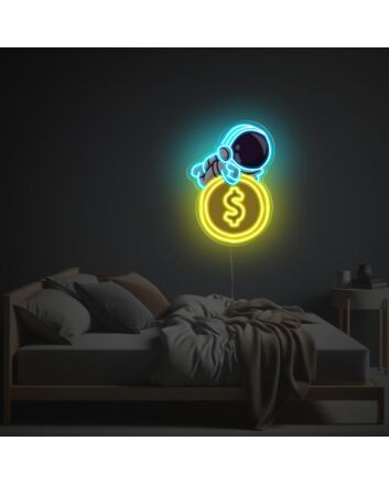 Astronant Lying Down On The Gold Coin LED Neon Acrylic Artwork