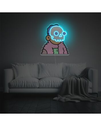 Boy Wearing Skull Mask LED Neon Acrylic Artwork