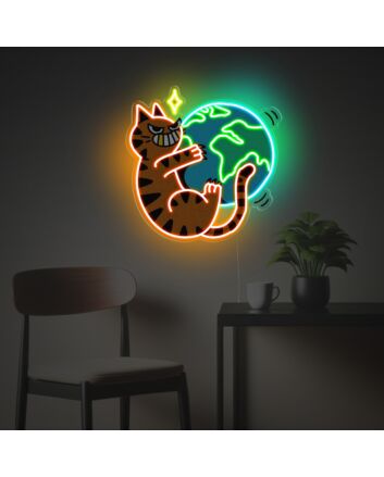 Cat Griping The Earth LED Neon Acrylic Artwork