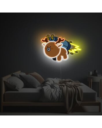 Christmas Elk With Rocket Thruster LED Neon Acrylic Artwork