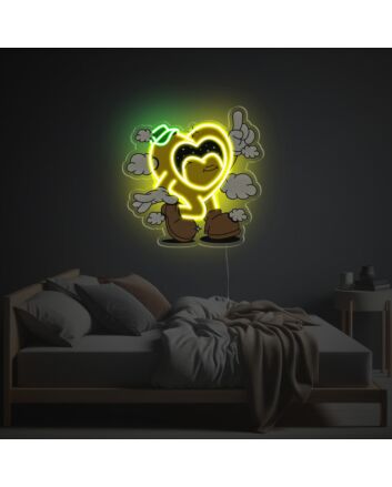 Dancing Yellow Heart Guy LED Neon Acrylic Artwork
