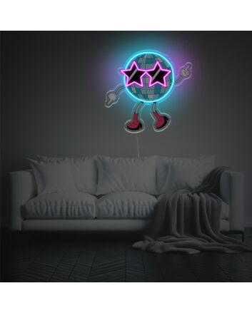 Disco Ball Boy With Star-Shaped Glasses LED Neon Acrylic Artwork
