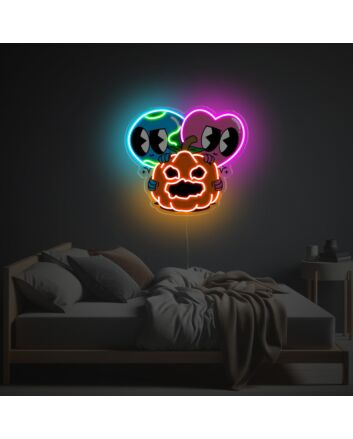 Earth Guy And Heart Guy With Halloween Pumpkin LED Neon Acrylic Artwork