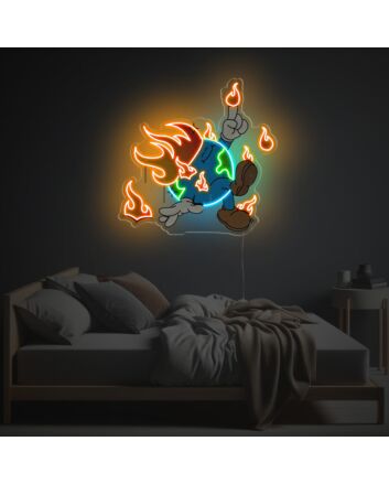 Earth Guy With Fire LED Neon Acrylic Artwork