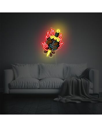 Fire Globe With Knife LED Neon Acrylic Artwork