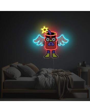 Fire Work Man With White Wing LED Neon Acrylic Artwork