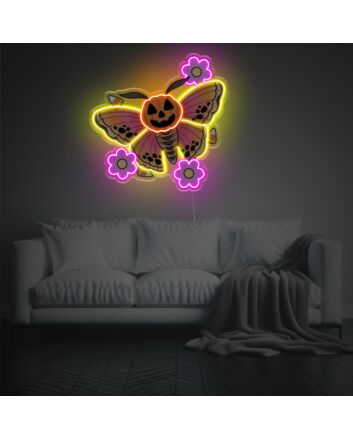 Halloween Pumpkin Butterfly With Flowers LED Neon Acrylic Artwork