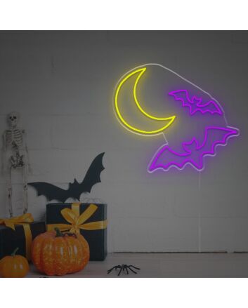 Lack Of Moon With Two Bats LED Neon Sign