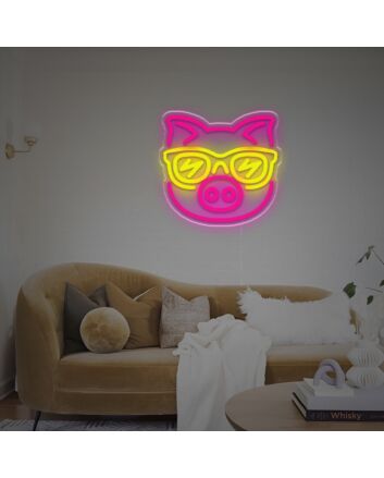 Pig Head With Sunglasses LED Neon Sign