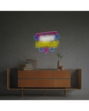 Happy Birthday With Triangle LED Neon Sign