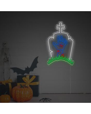 Zombie Coming Out From Tombstone LED Neon Sign