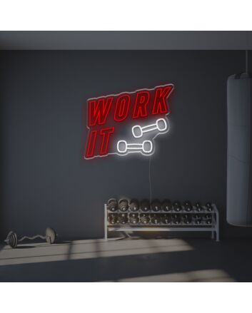 Work It With Barbell LED Neon Sign