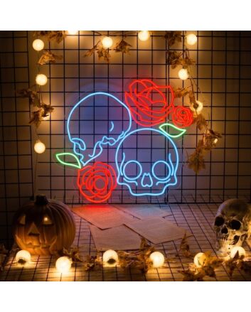 Skull With Roses LED Neon Sign