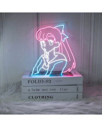 Anime Pondering Girl Neon Sign