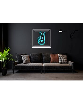 Peace Sign Light Blue Infinity Mirror Neon Sign