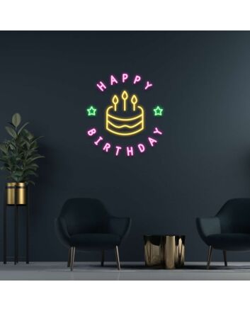 Happy Birthday Cake Neon Sign