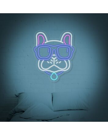 Bulldog With Glasses Neon Sign