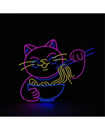 Cat Eating Noodles Neon Sign