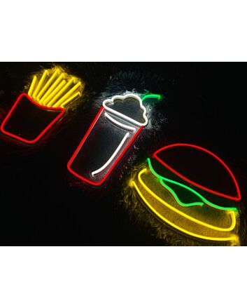 Burger Potato Chips Drink Fast Food V1 Neon Sign