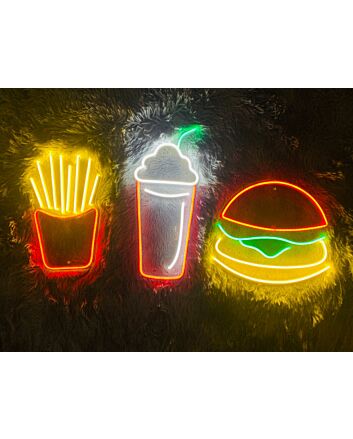 Burger Potato Chips Drink Fast Food V1 Neon Sign