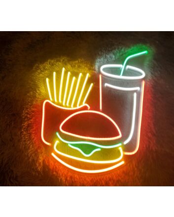 Burger Potato Chips Drink Fast Food Neon Sign