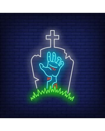 Gravestone Zombie Hand Neon Sign